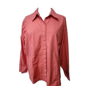 Tribeca Studio Woman Orange Hidden Button Blouse Top Size 20W Long Sleeve Collar
